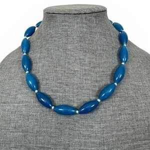 GSJ 925 Blue Quartz & White Pearl Sterling Silver Necklace 20"L